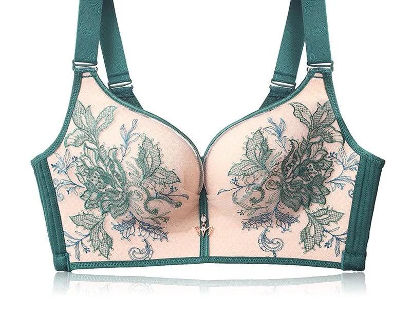 New large size no steel ring exquisite embroidery bra thin 200 pounds fat mm full cup big chest small underwear