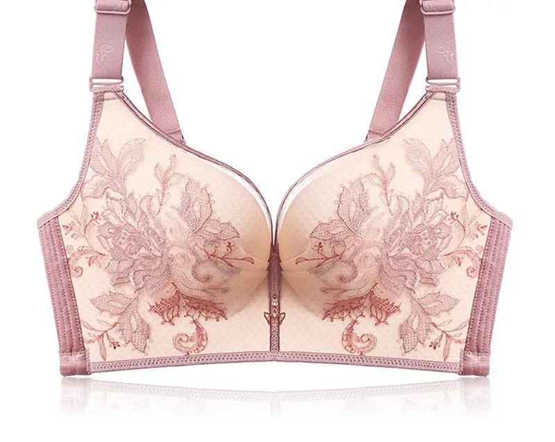 New large size no steel ring exquisite embroidery bra thin 200 pounds fat mm full cup big chest small underwear