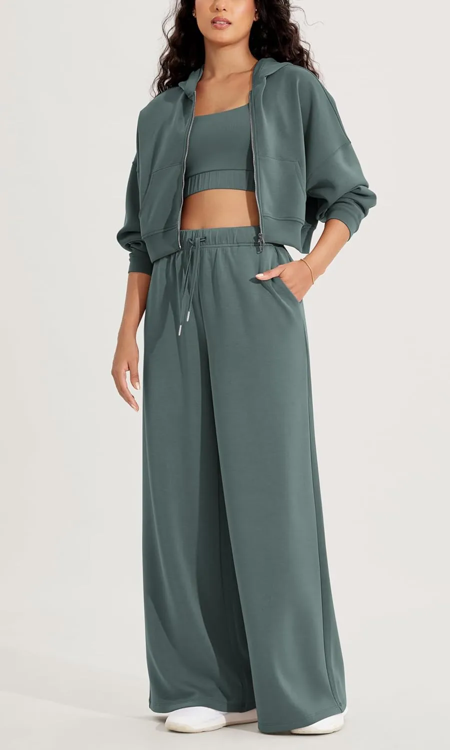 ODODOS Women's Modal Soft Extra Wide Leg Pants with Pockets Drawstring High Waist Pull-On Casual Pants