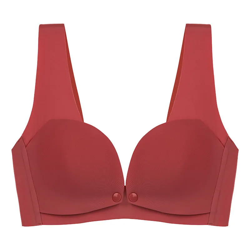 One-piece seamless maternity nursing bra push-up postpartum breastfeeding anti-sagging vest style front button bra thin section