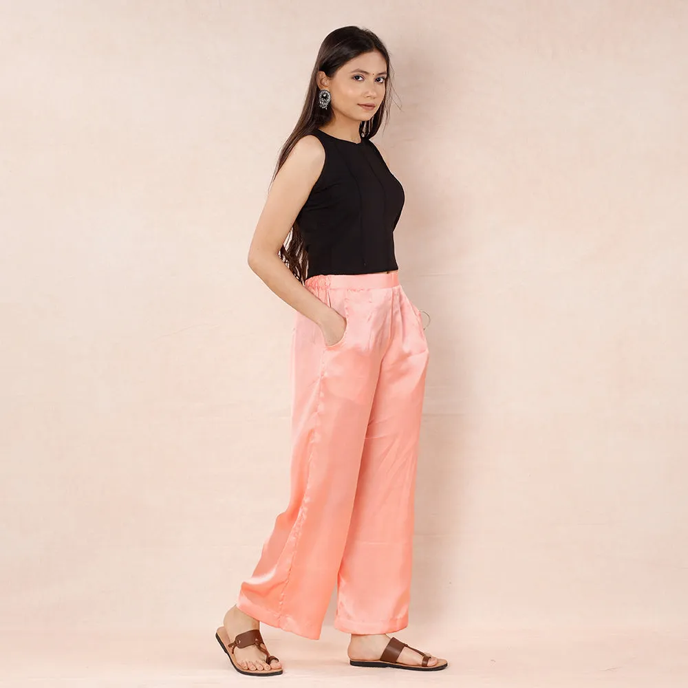 Peach - Light Peach Pure Modal Silk Plain Palazzo