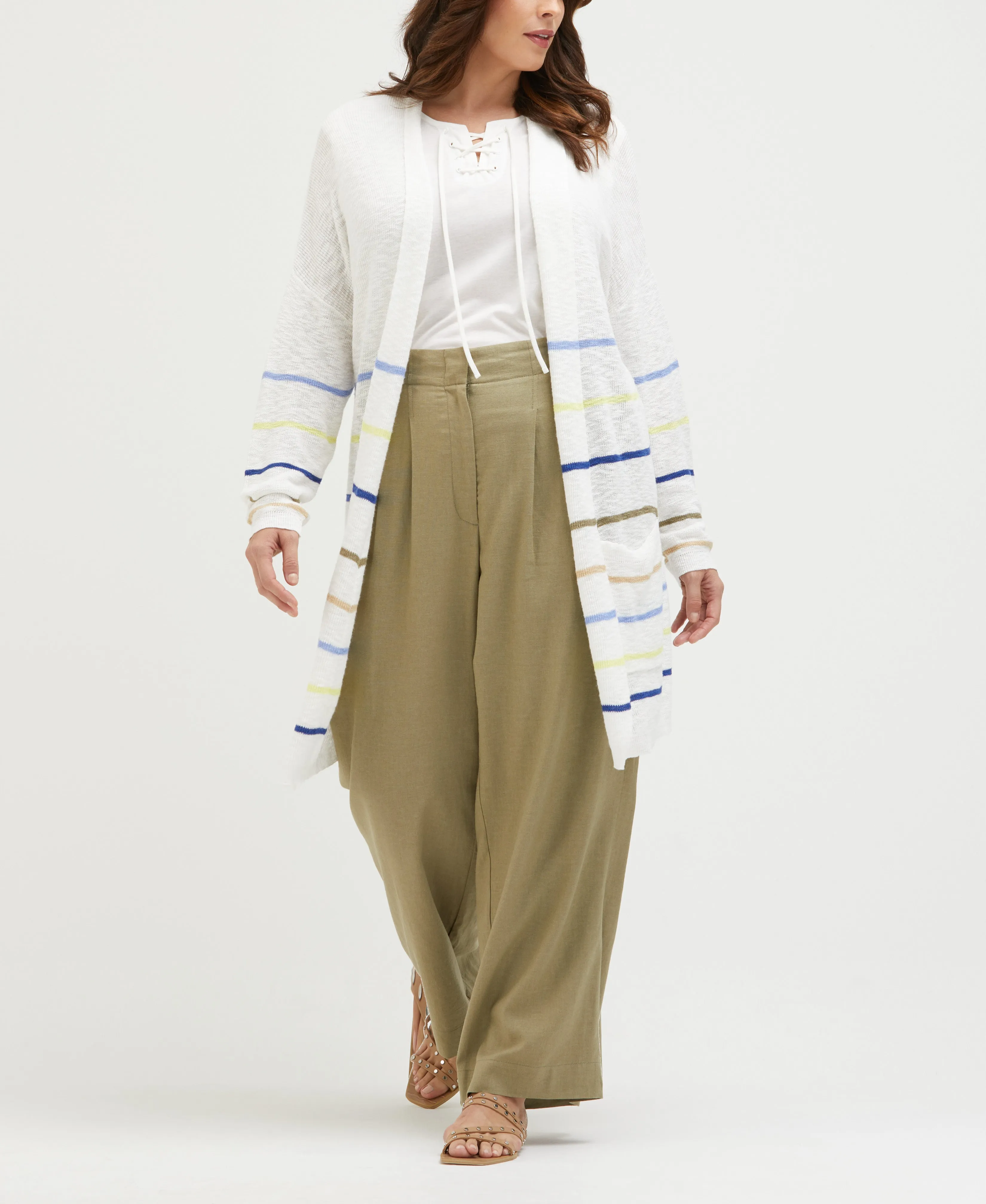 Plus Size Linen Blend Pleated Wide Leg Pant