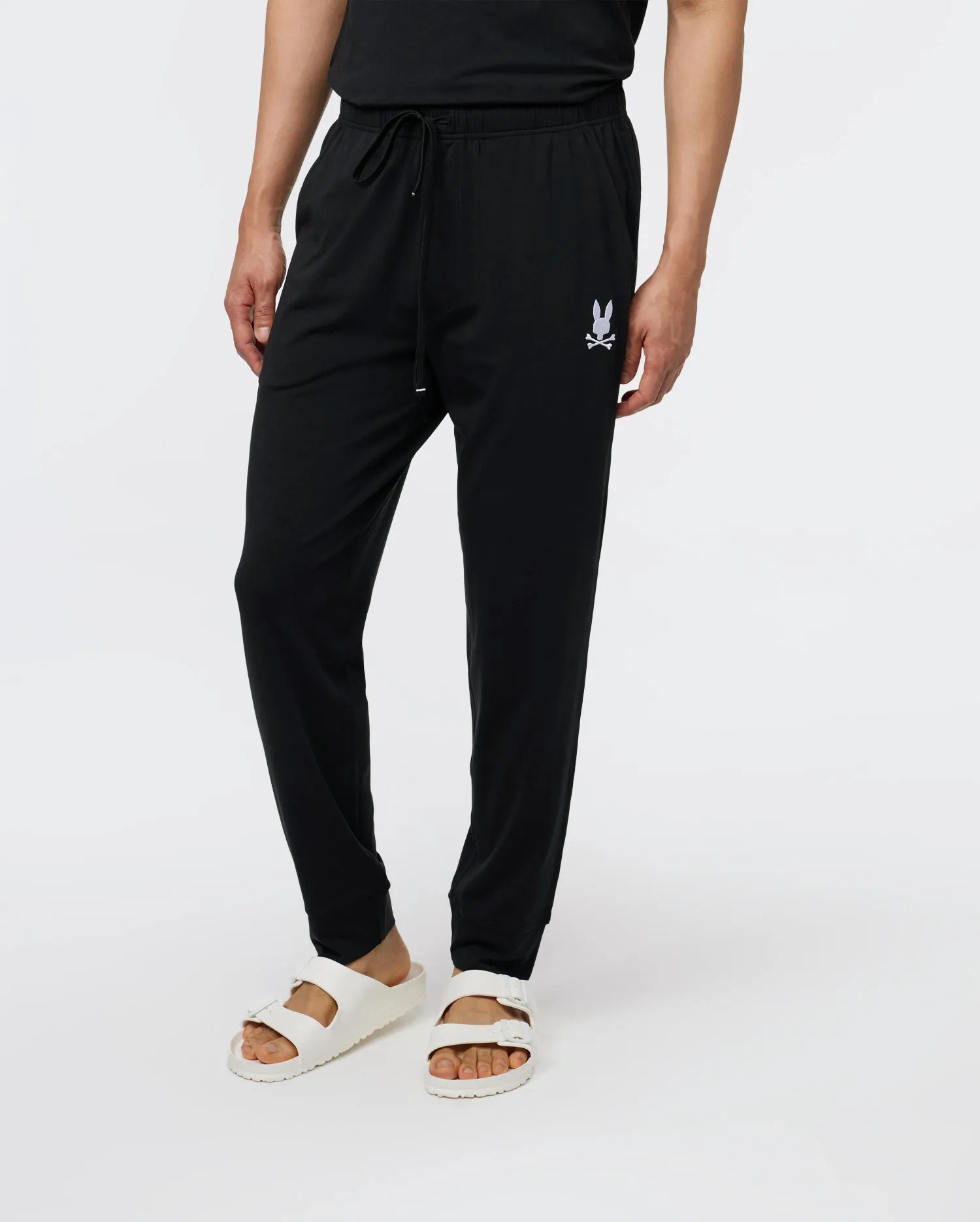 Psycho Bunny Jersey Lounge Pants Tonal Embroidery Bunny - Black