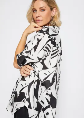 Quandry Linen Shirt in Black Jungle Print
