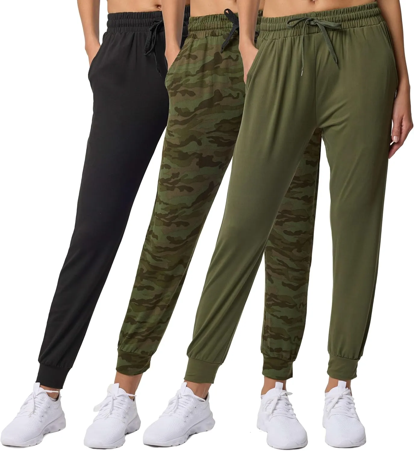 Real Essentials 3 Pack: Women's Ultra-Soft Lounge Joggers Sweatpants Athletic Yoga Pants with Pockets (Available in Plus)