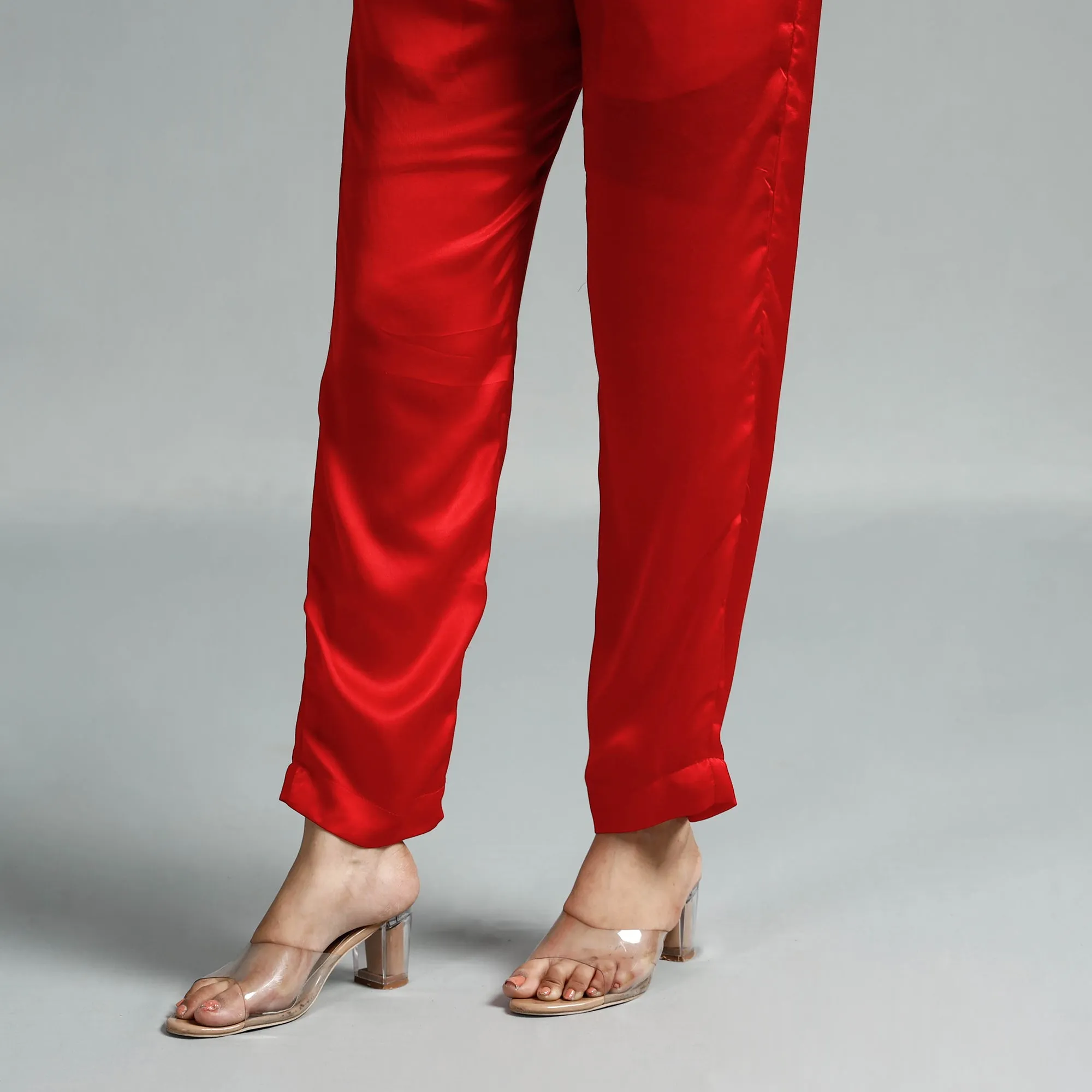 Red - Plain Modal Silk Elasticated Pant