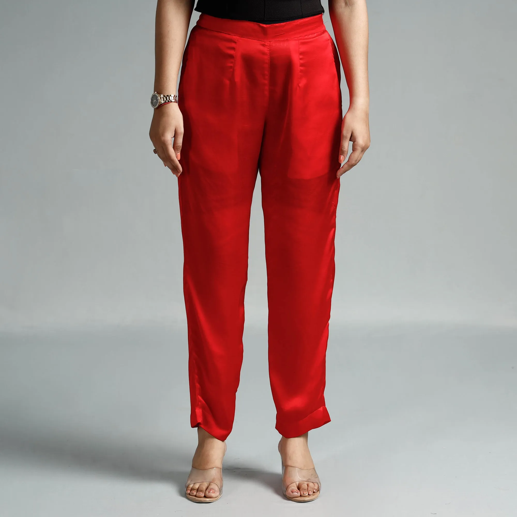 Red - Plain Modal Silk Elasticated Pant