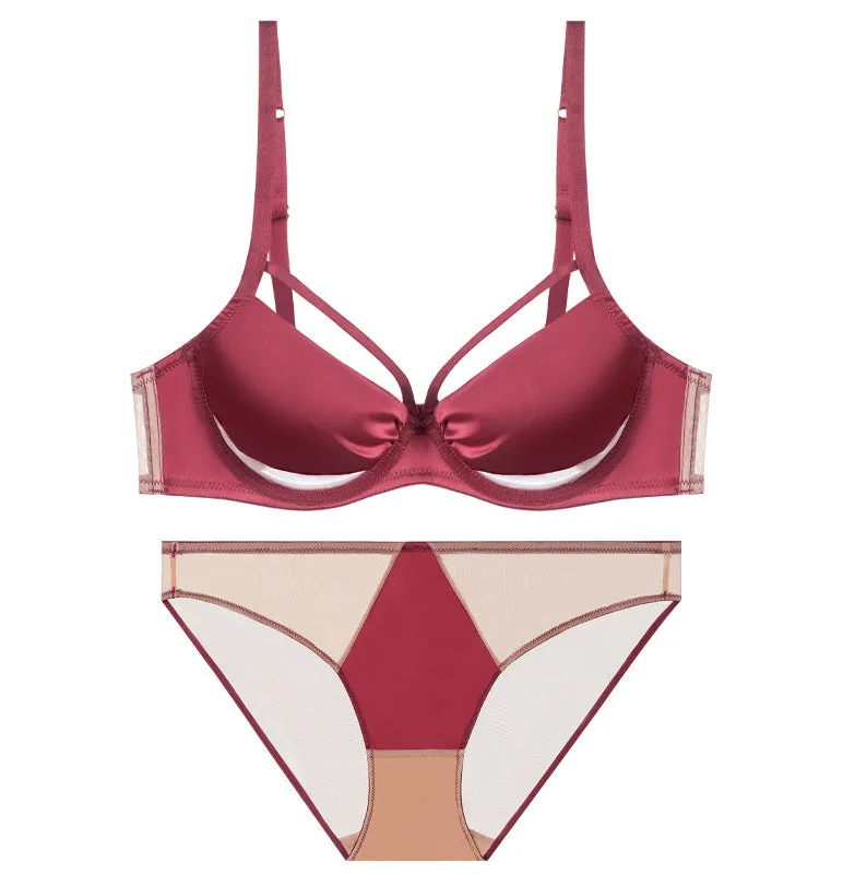 Red underwear set for the year of birth, big breasted women, pure desire, thin bra, sexy small breasts, gathered for marriage