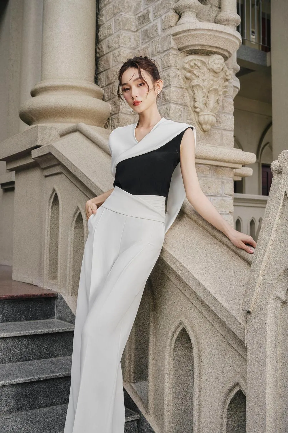 Rina Straight Wide Leg Twill Ankle Length Pants