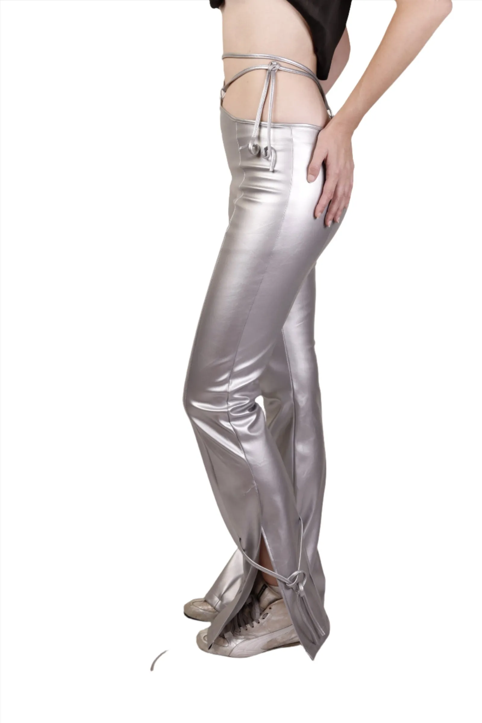 Silver High Waisted Rave Pants 1990s