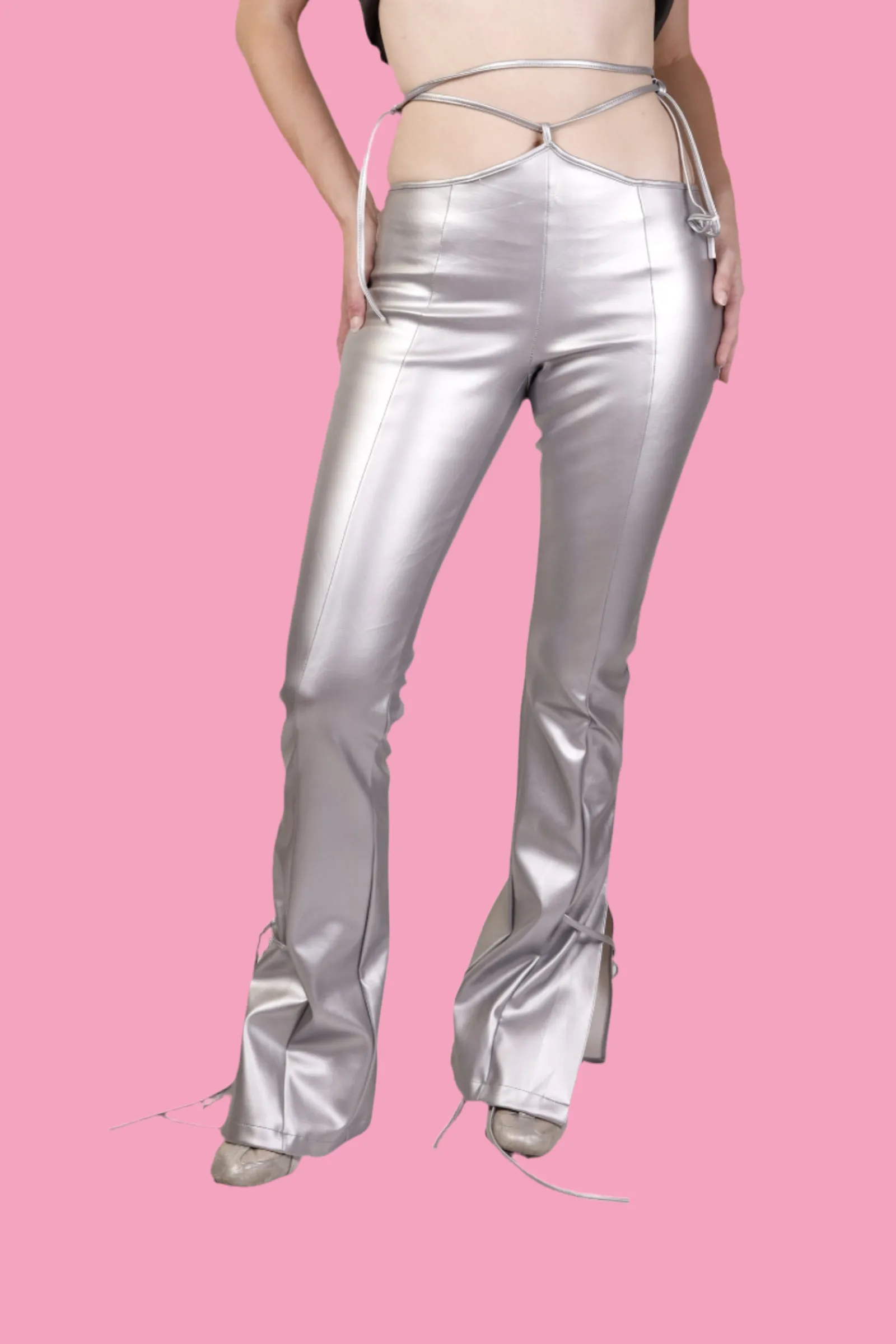 Silver High Waisted Rave Pants 1990s
