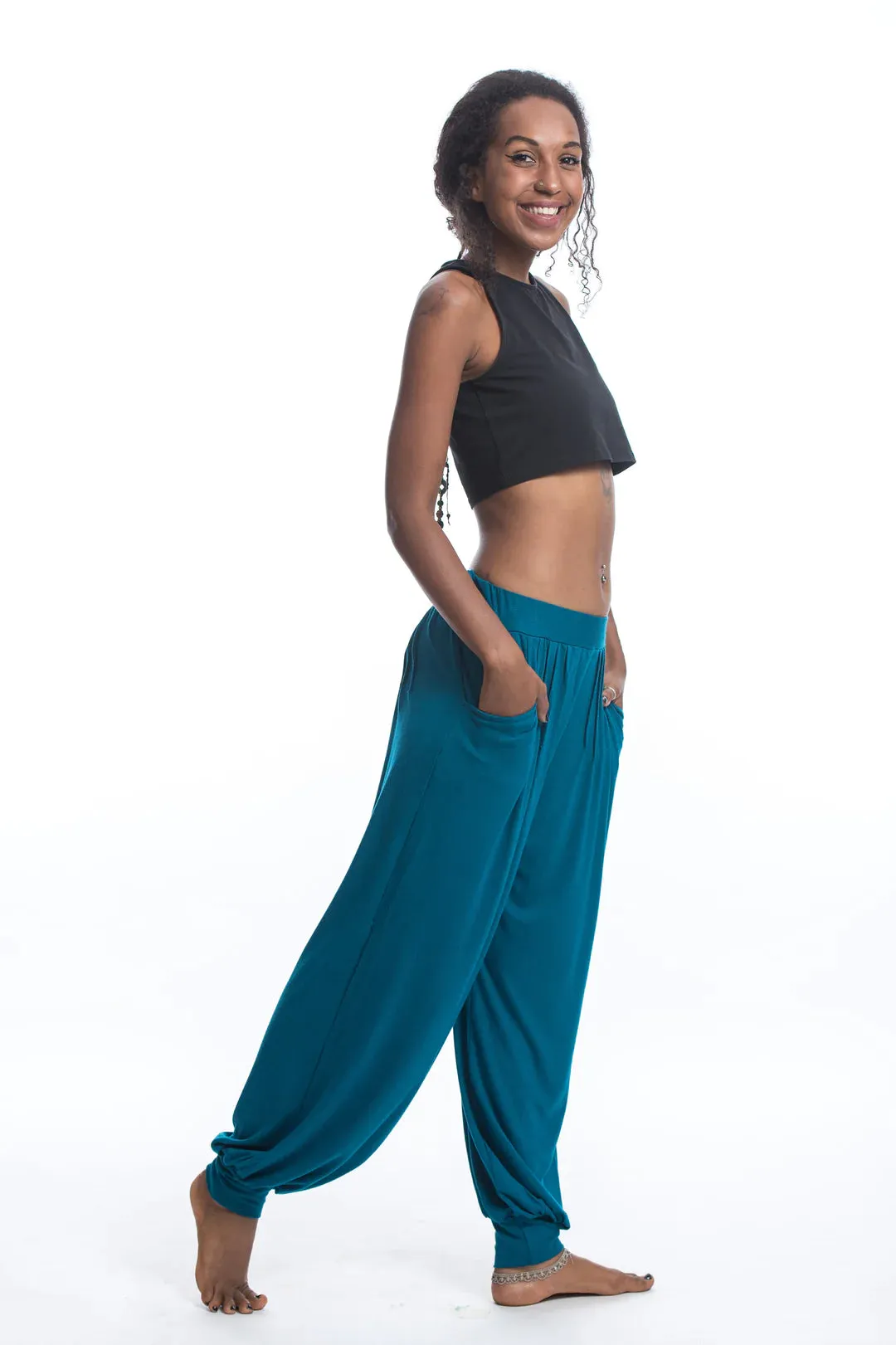 Spandex Cotton Harem Pant - Solid Blue, Thailand