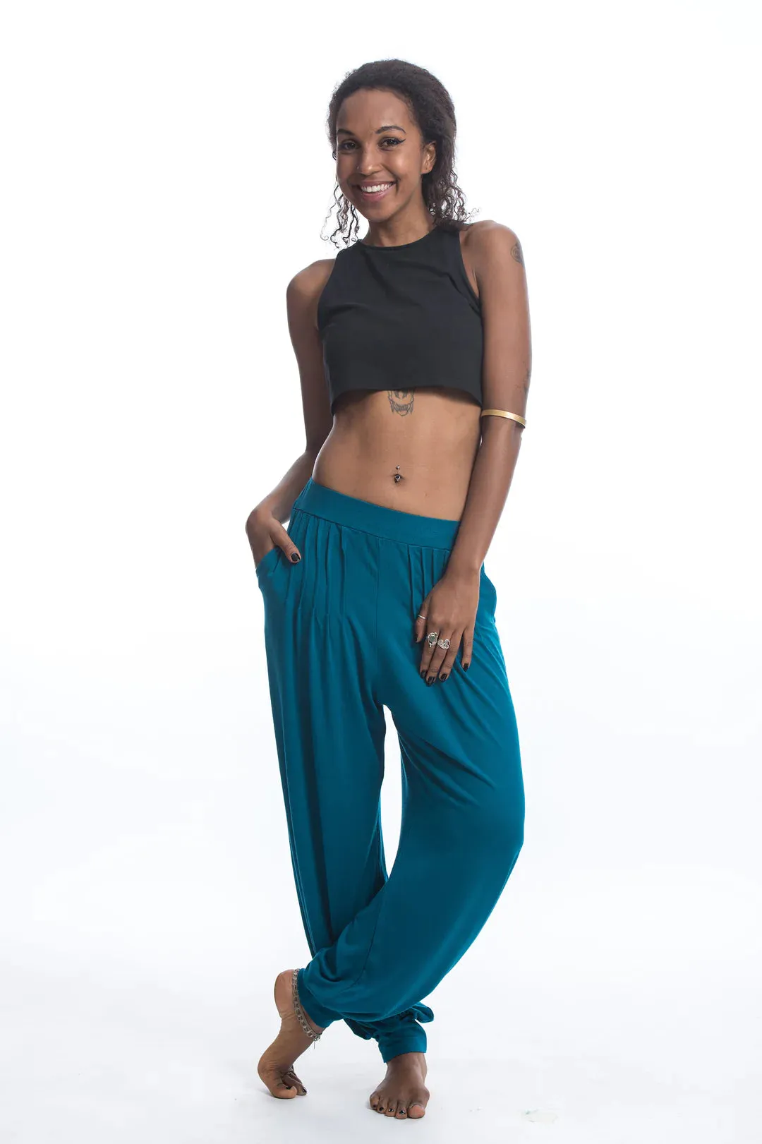 Spandex Cotton Harem Pant - Solid Blue, Thailand