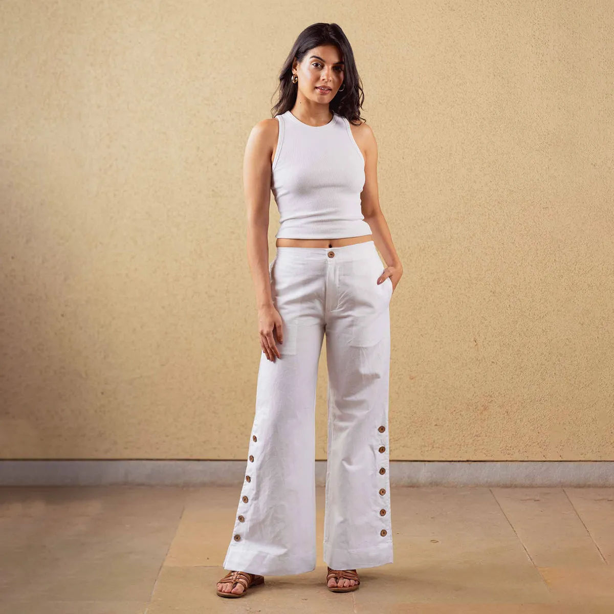 Tencel Solid Pant For Women | High Waist | White