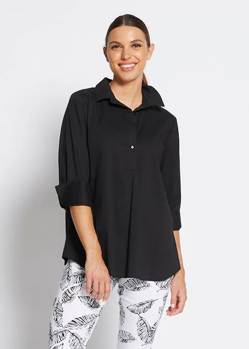 Texan City stretch cotton Shirt in Black