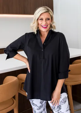 Texan City stretch cotton Shirt in Black