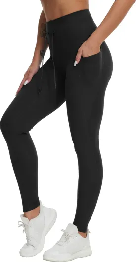 THE GYM PEOPLE Women's High Waist Drawstring Stretchy Workout Leggings Ultra Soft Tummy Control Yoga Pants with Pockets