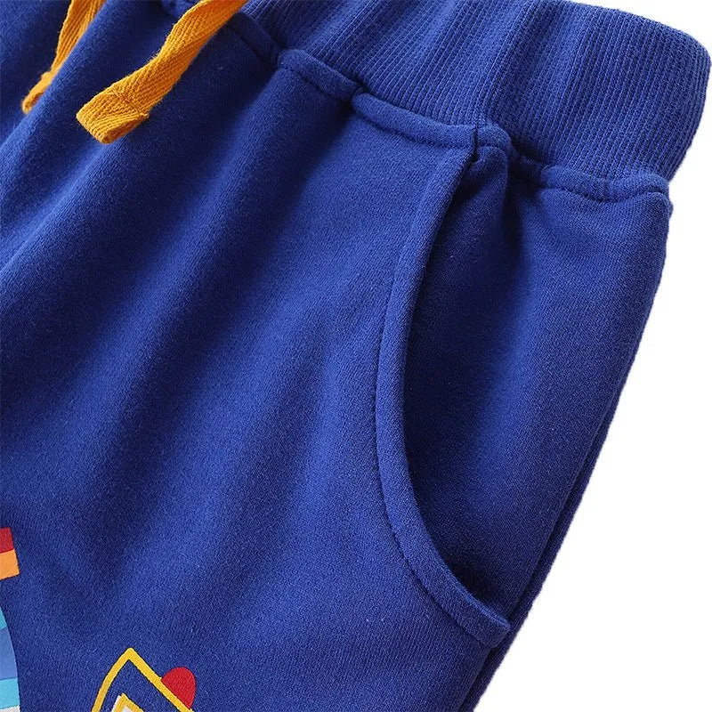 Toddler/Kid Boy's Excavator Print Design Blue Pants