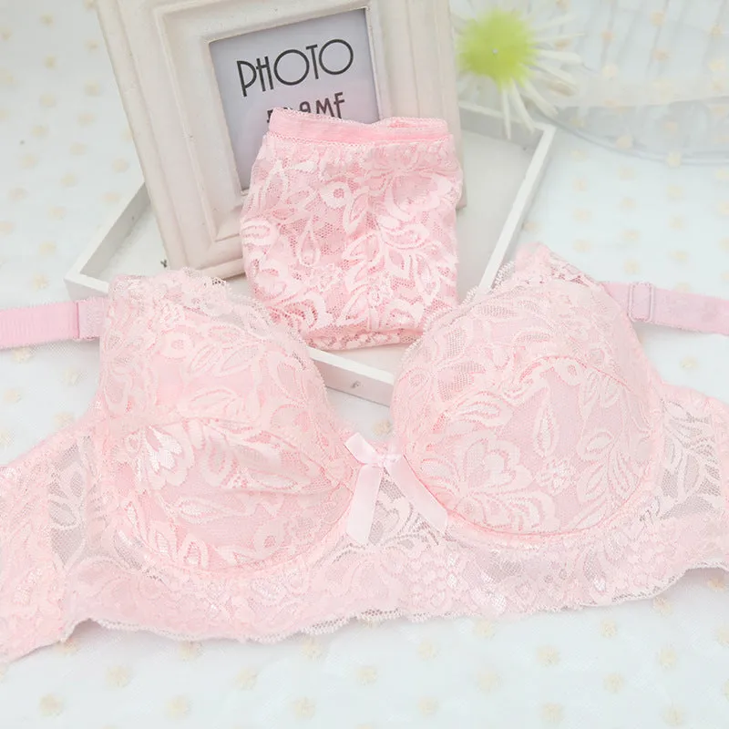 Ultra-thin full lace sexy thin cotton cup set bra plump large cup BC underwear female