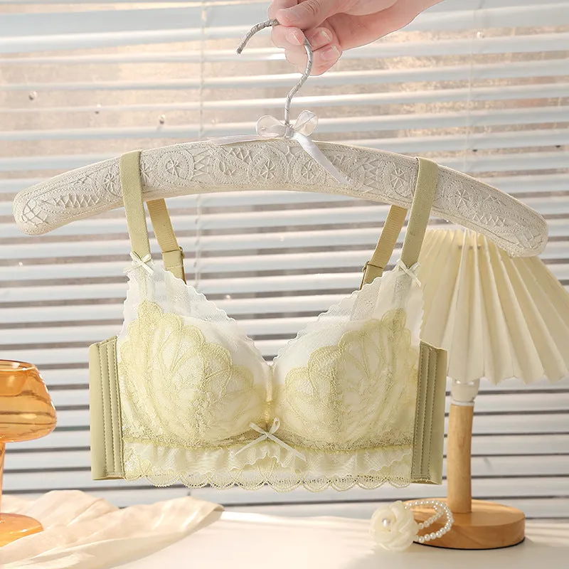 Underwear for women with small breasts, push-up bra, sexy lace, medium-thin cup, no rims, adjustable, comfortable and tight-fitting bra