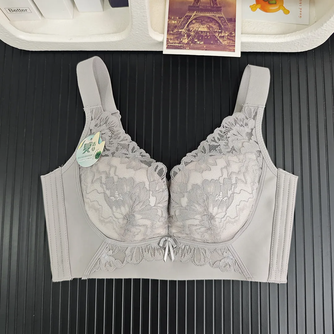 Underwear women's wire-free sexy lace massage cup adjustable comfortable push-up bra breathable side breast bra