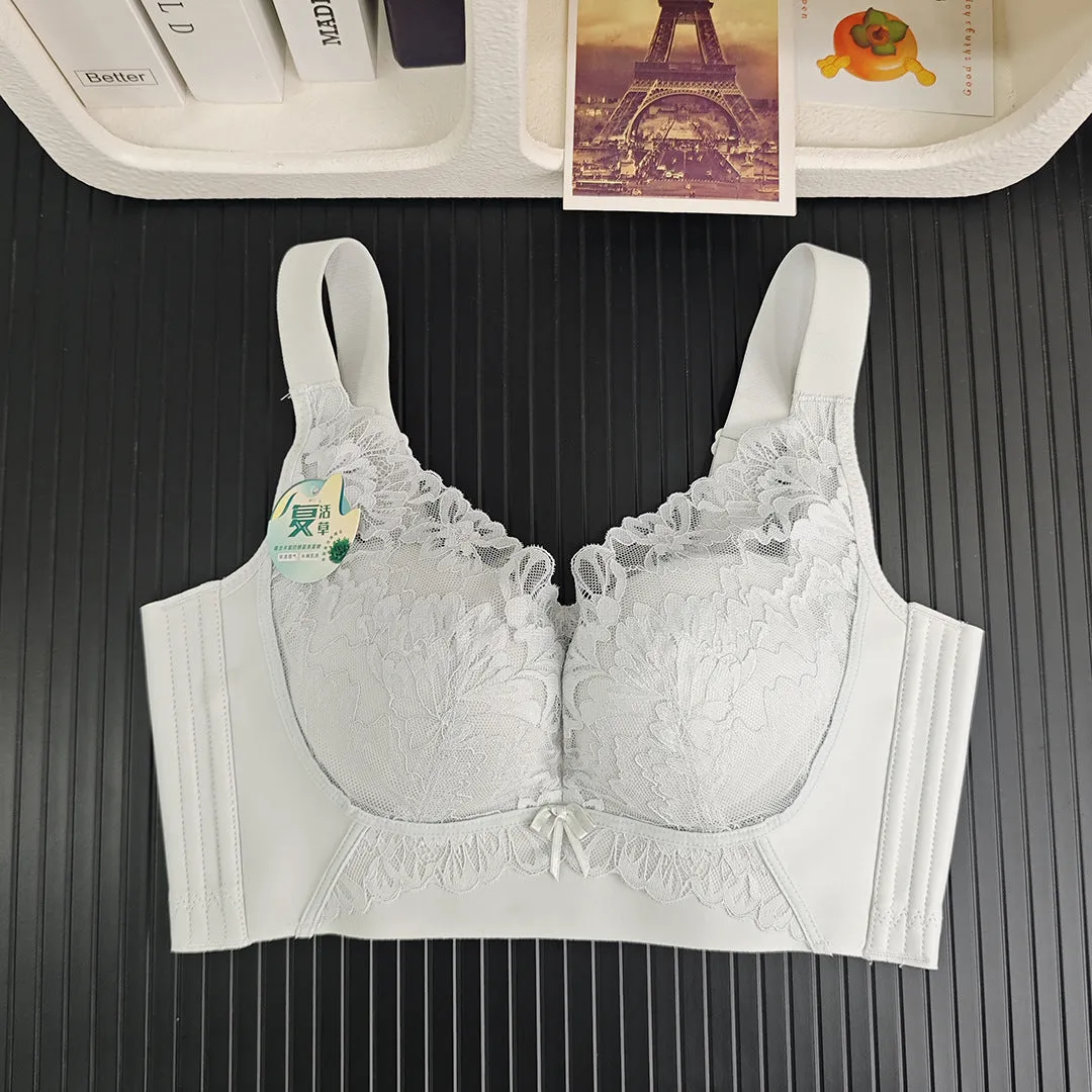 Underwear women's wire-free sexy lace massage cup adjustable comfortable push-up bra breathable side breast bra