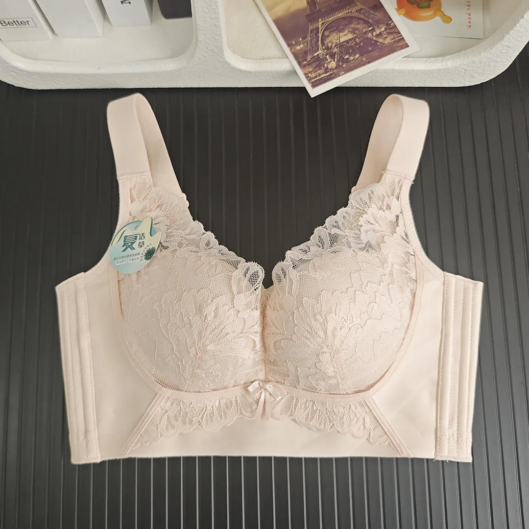 Underwear women's wire-free sexy lace massage cup adjustable comfortable push-up bra breathable side breast bra