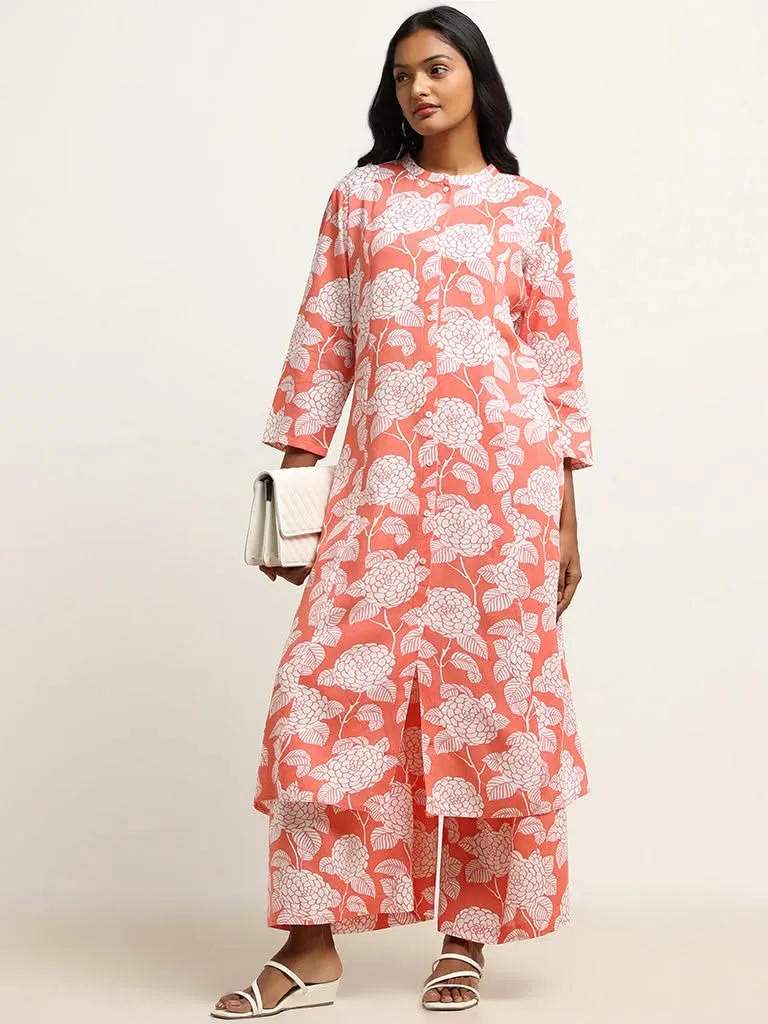 Utsa Coral Floral Printed Palazzos