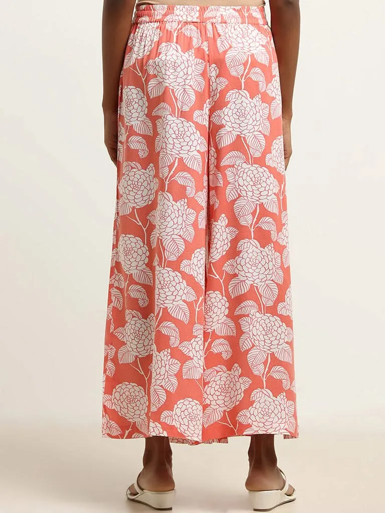 Utsa Coral Floral Printed Palazzos