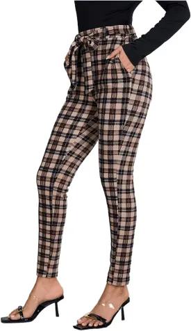 WDIRARA Women's Stretchy Plaid Print Pants Soft Skinny Regular Fashion Leggings