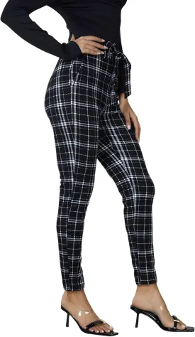 WDIRARA Women's Stretchy Plaid Print Pants Soft Skinny Regular Fashion Leggings WDIRARA Women's Stretchy Plaid Print Pants Soft Skinny Regular Fashion Leggings