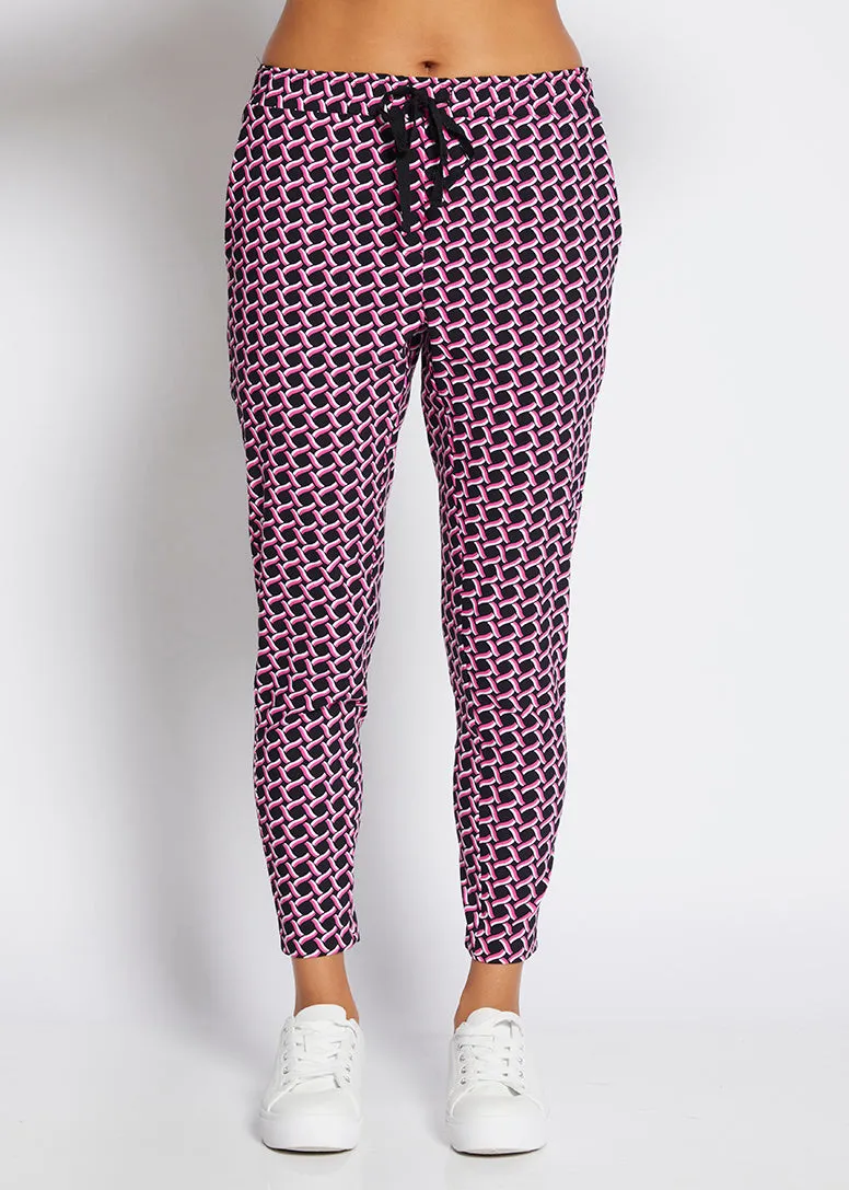 Weekend printed bengaline drawstring pant in Pink Lattice