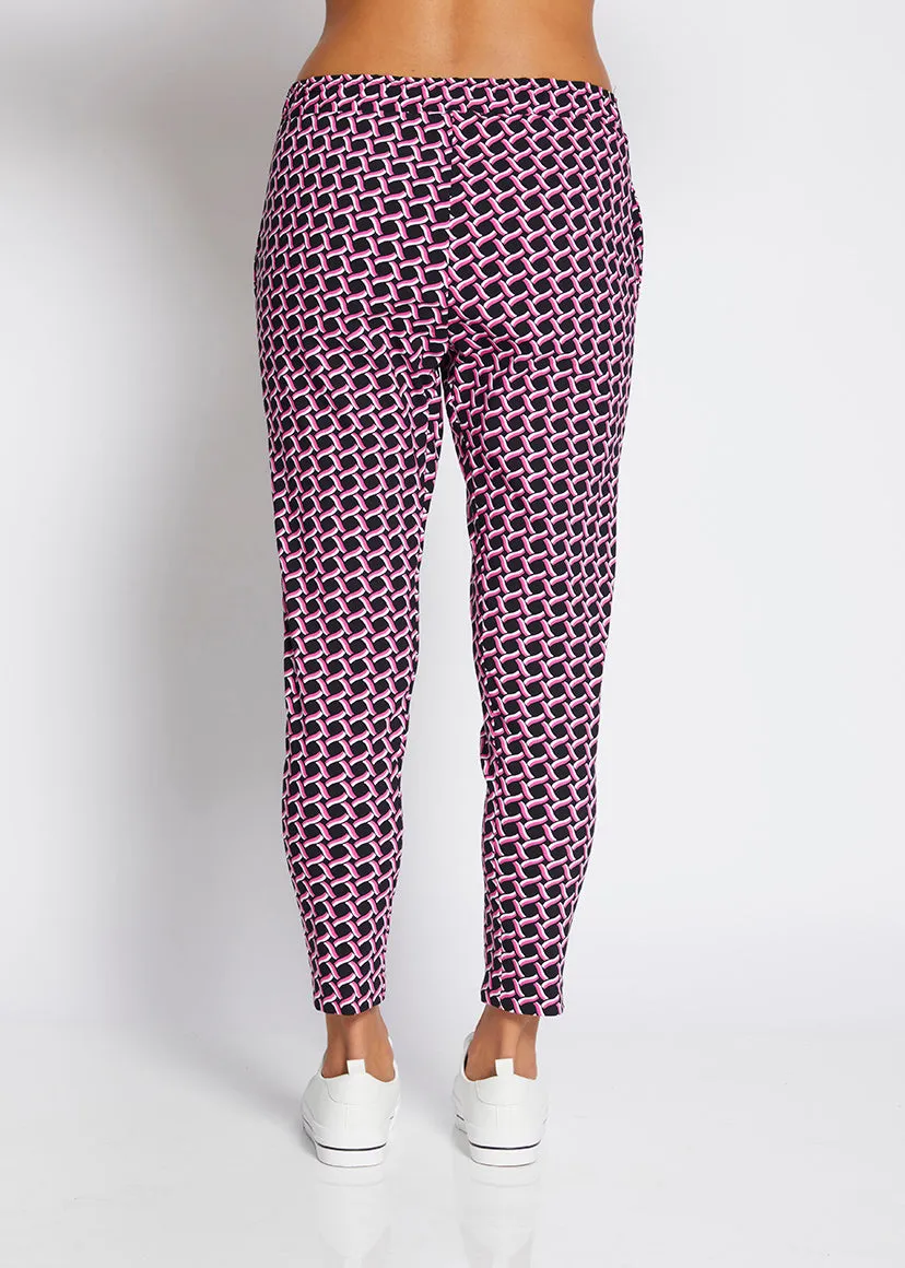 Weekend printed bengaline drawstring pant in Pink Lattice