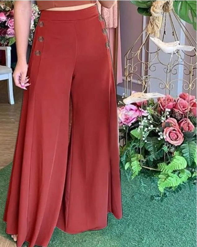 WENKOUBAN European and American new style casual solid color open fold wide-leg pants