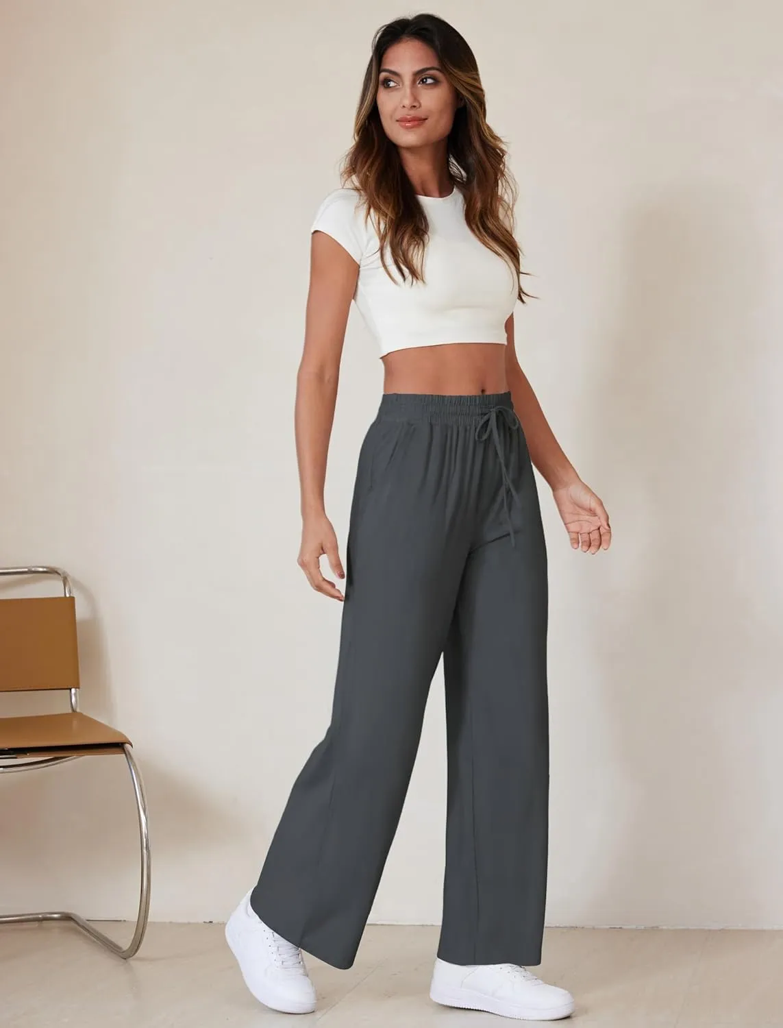 Wide Leg Pants Women High Waisted Slacks Lounge Baggy Flowy Palazzo Pants with Pockets