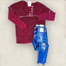 Wine sweater knit top