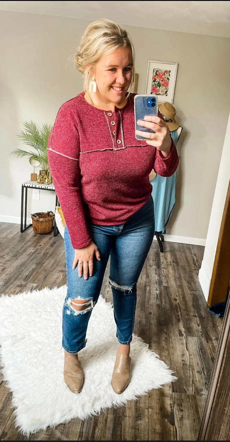 Wine sweater knit top