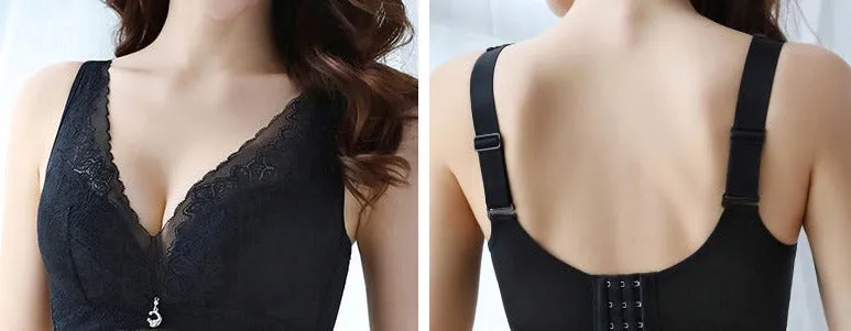 Woemn Wire-Free Large Size Adjustable Bra Lace Ultra-Thin Breathable Large Breasts Cup Bra