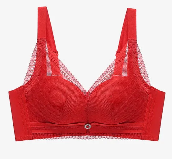 Women Fashion Medium Thick Big Red Wedding Lace Adjustable Underwear Small Chest Push up Bra