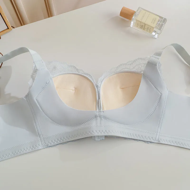 Women Lace Adjustable Bra with Upper Thin and Lower Thickness Push-up Non-Magnetic Bra for Small Breasts