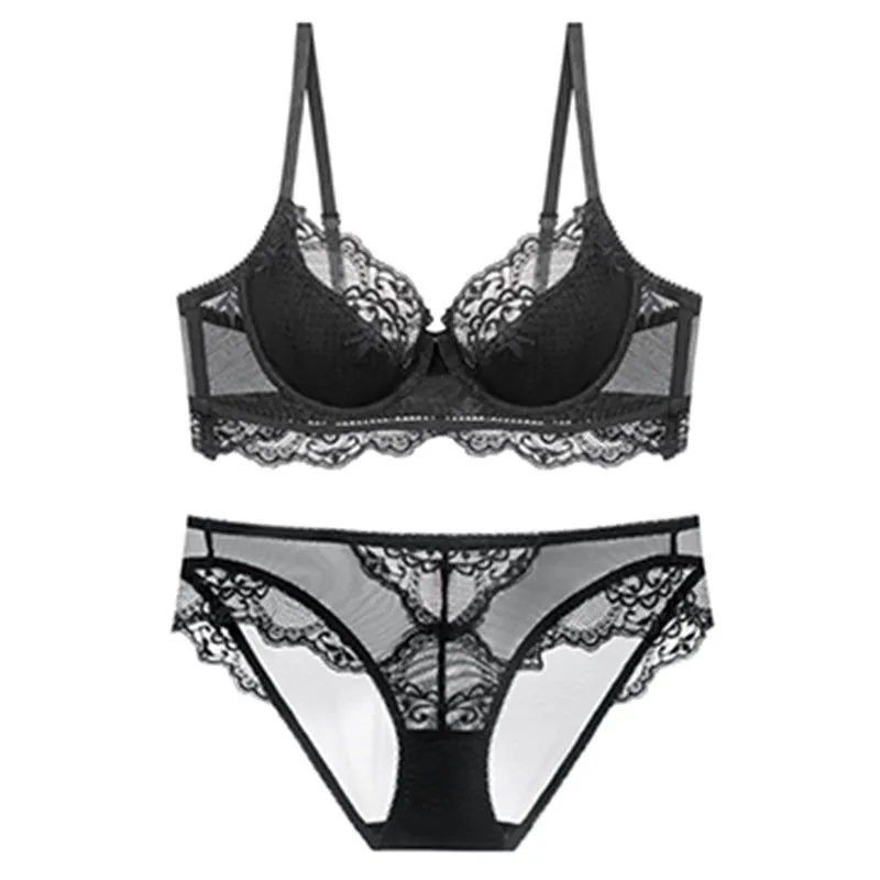 Women lace push-up side breast collection pure desire female small breast push-up thin bra underwear set
