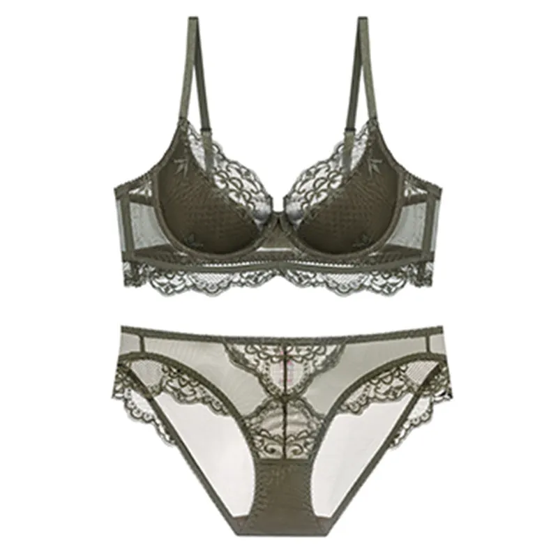 Women lace push-up side breast collection pure desire female small breast push-up thin bra underwear set