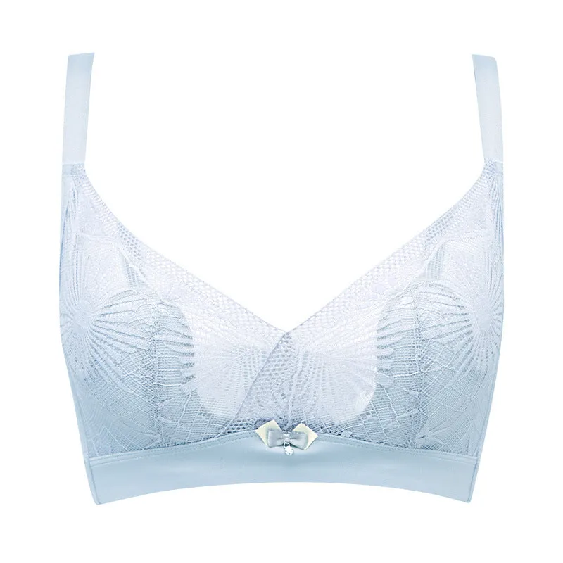 Women Summer Adjustable Bra Ultra-Thin Crystal Bra for Big Breasts Lace Rabbit Ears Bra