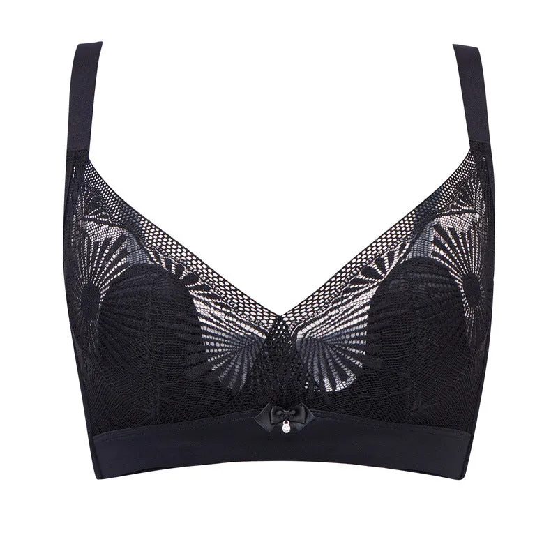 Women Summer Adjustable Bra Ultra-Thin Crystal Bra for Big Breasts Lace Rabbit Ears Bra