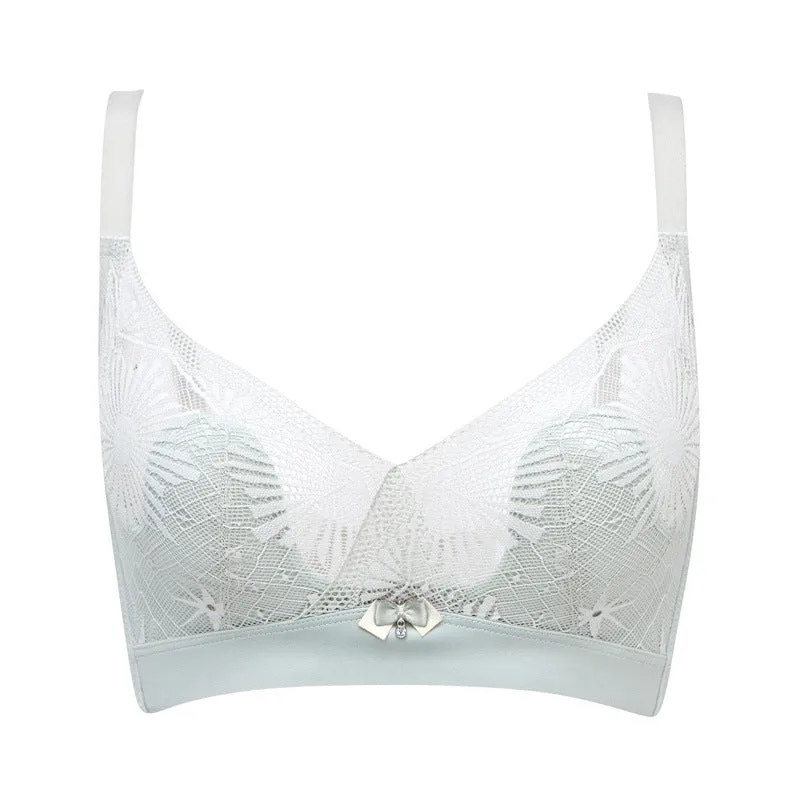 Women Summer Adjustable Bra Ultra-Thin Crystal Bra for Big Breasts Lace Rabbit Ears Bra