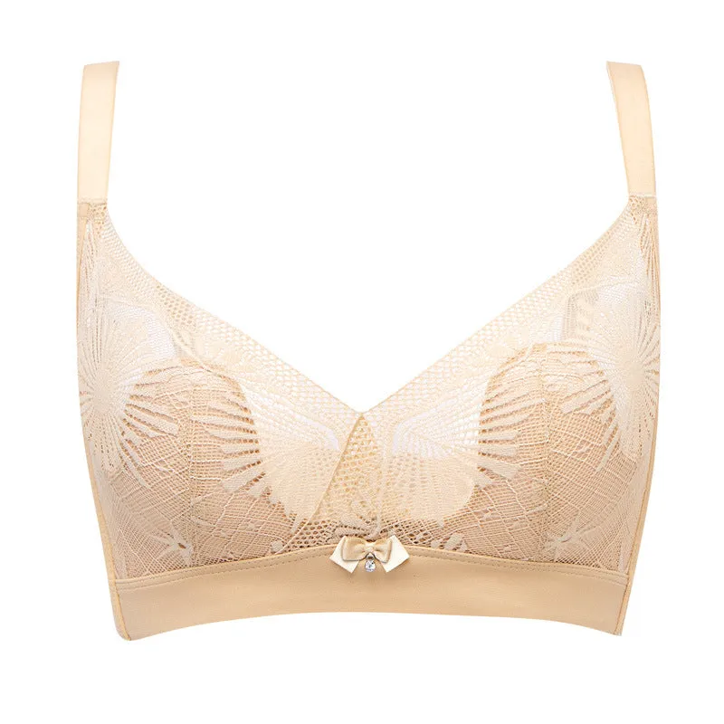 Women Summer Adjustable Bra Ultra-Thin Crystal Bra for Big Breasts Lace Rabbit Ears Bra