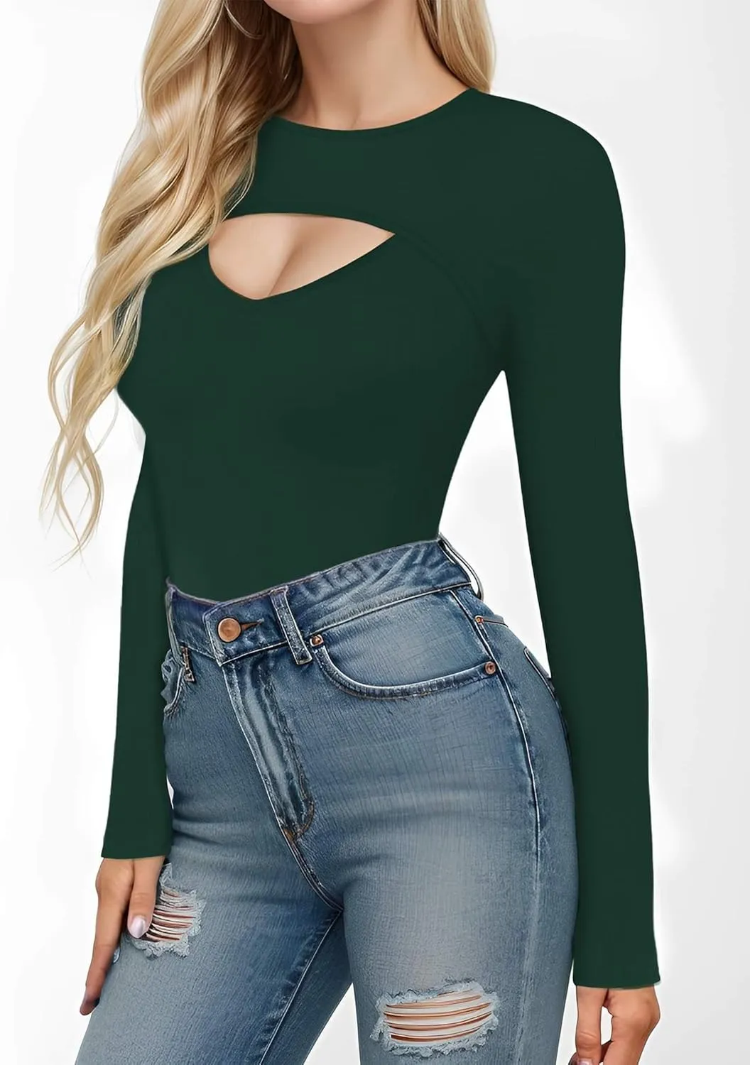 Womens Cute Sexy Tops Long Sleeve Cutout Going Out Tops Slim Fitted Tshirt Fashion Date Night Outfit