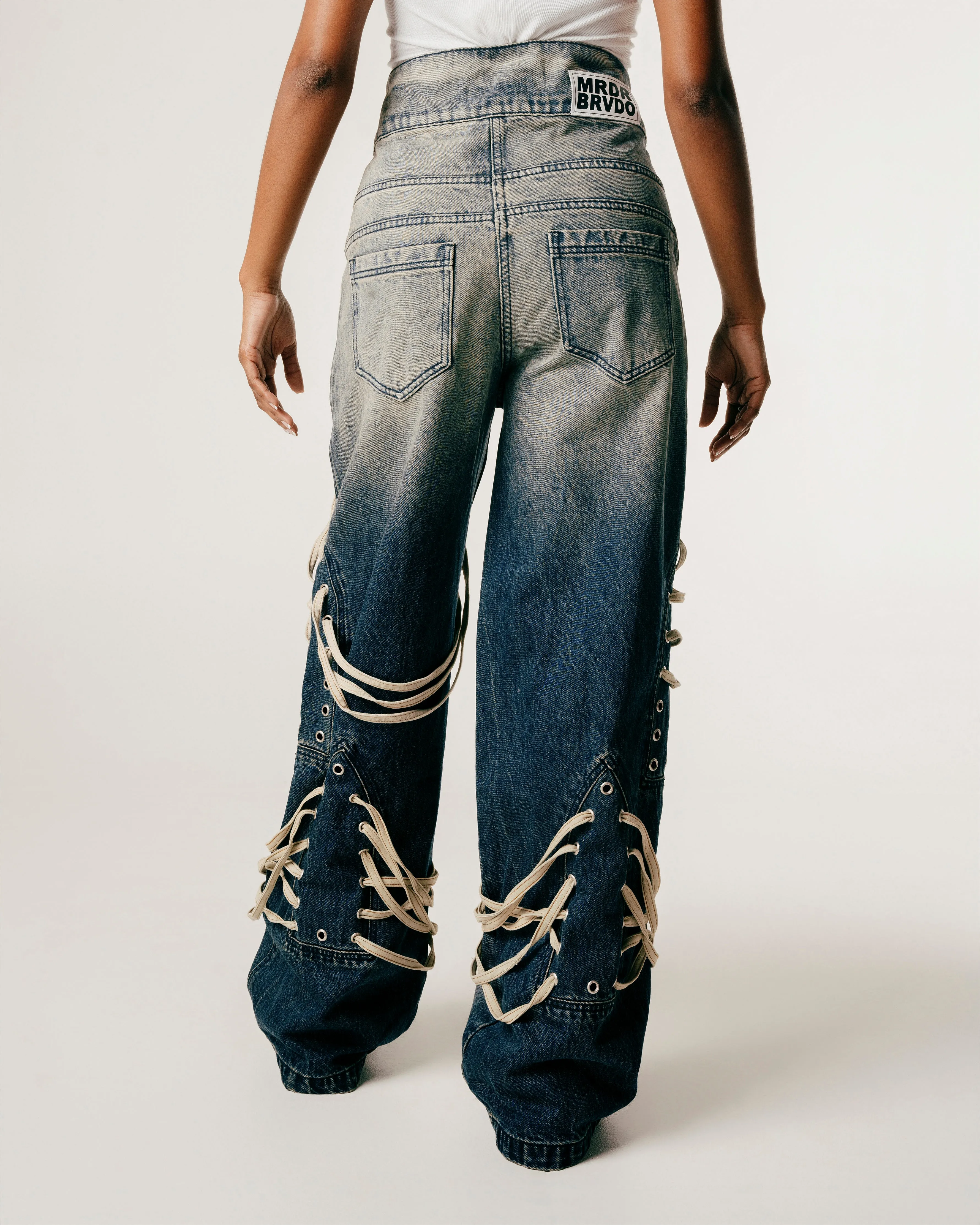WOMEN'S LACED STAINED GLASS FOLD DENIM