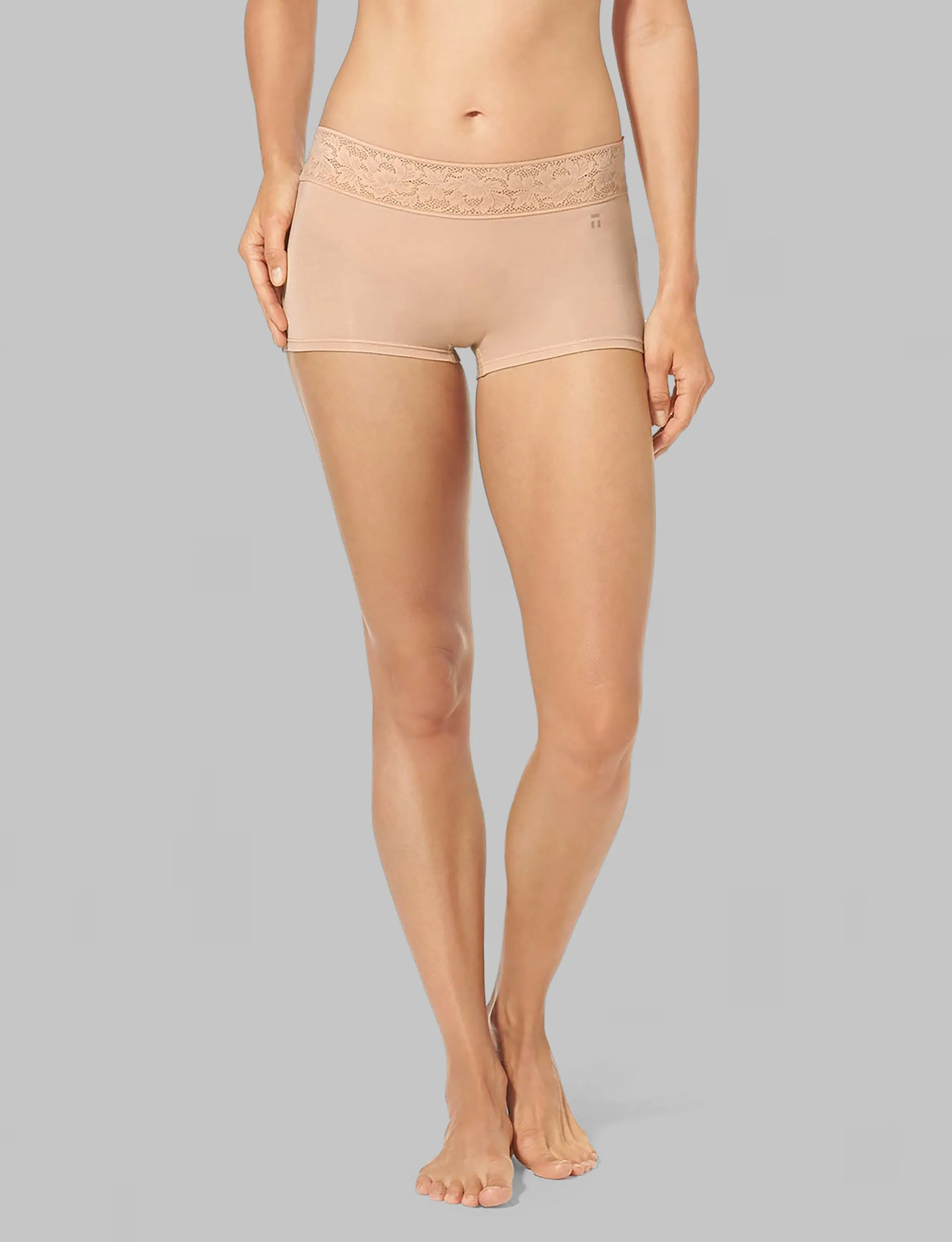 Women's Second Skin Boyshort, Lace Waist