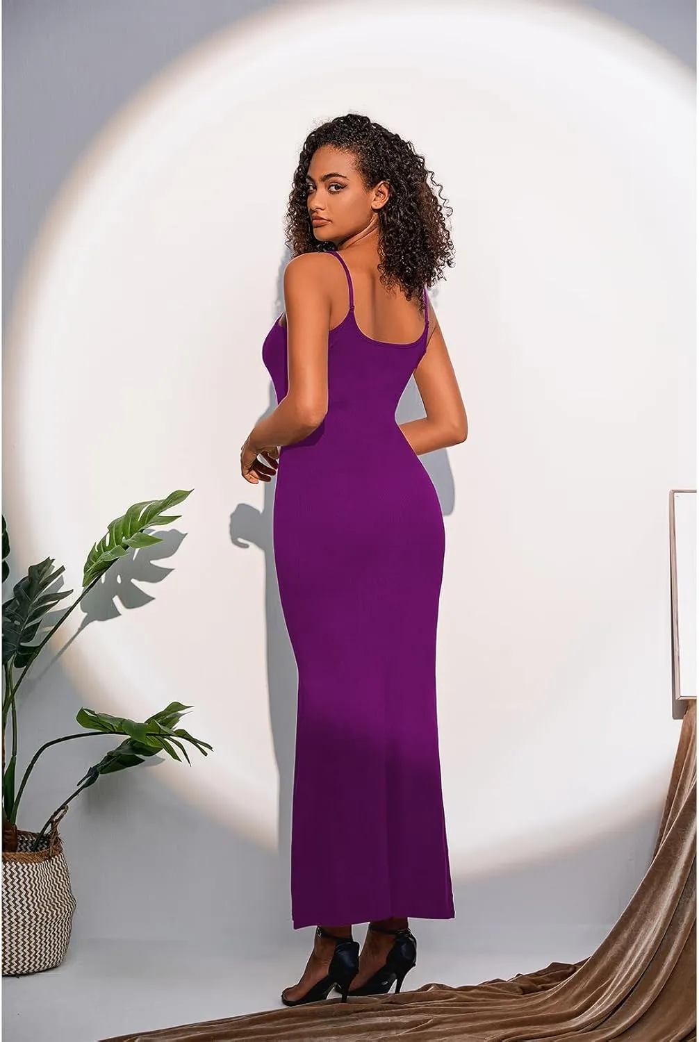 Women's Sexy Lounge Slip Long Dress Elegant Sleeveless Backless Ribbed Bodycon Maxi Dresses